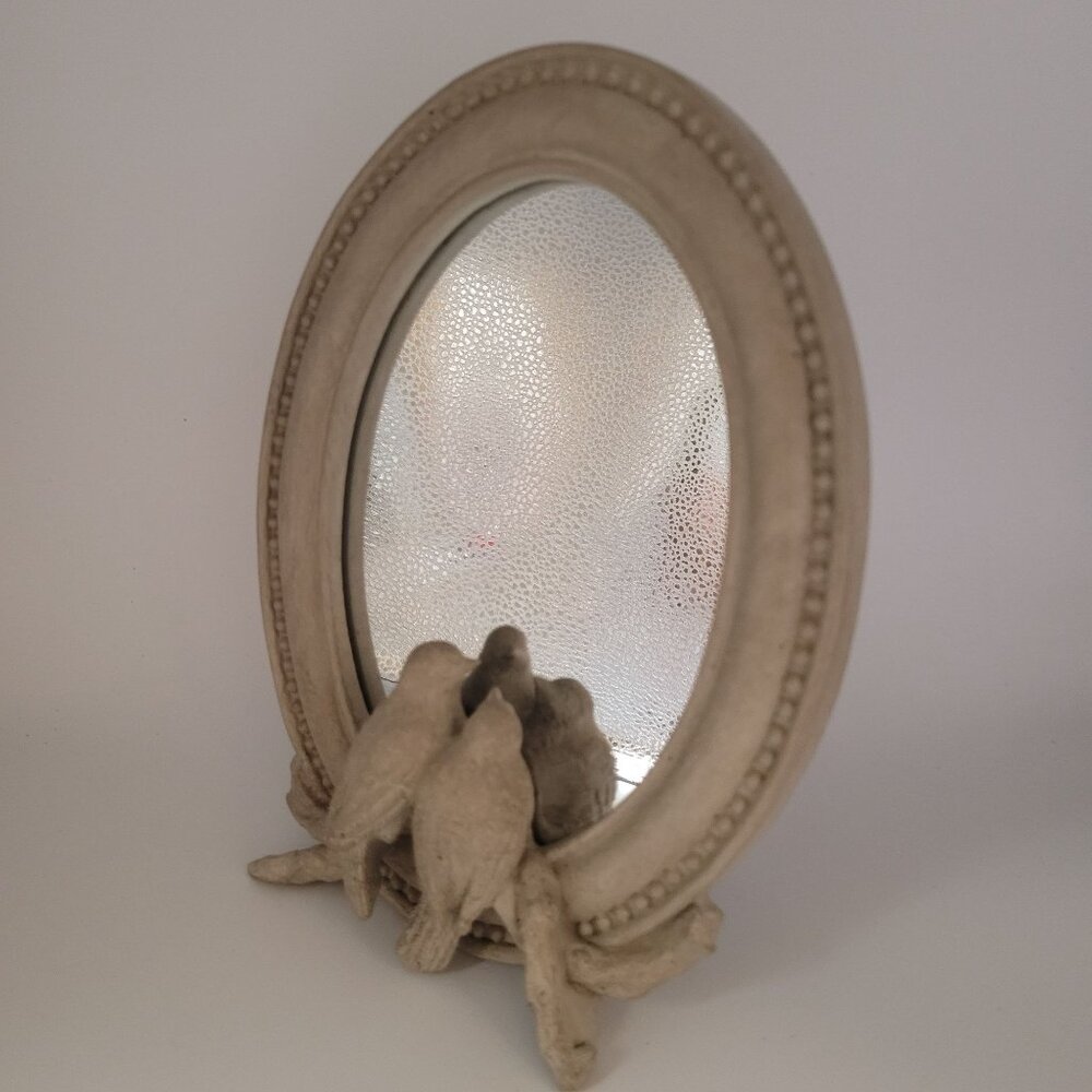 Raz Imports Distressed Birds Oval Resin Mirror Standing 8.5'' Gray New - Picture 2 of 11